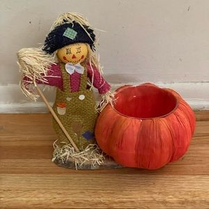 Thanksgiving Tabletop Scarecrow with Pumpkin Candy Potpourri Dish or Planter